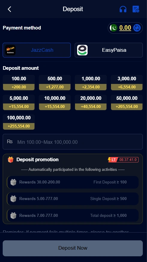 Deposit bonus in EP786 Game