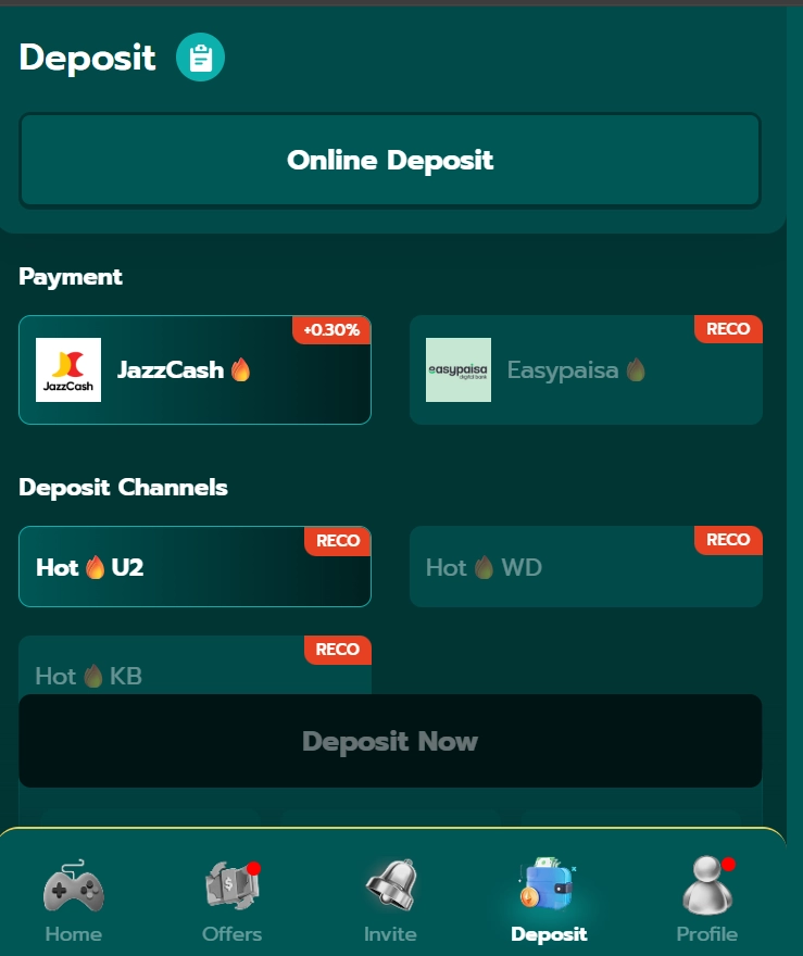 Deposit method in 1PPP Game