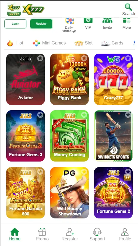 Hot games on X777 APK