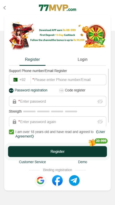 Registration on 77MVP Game