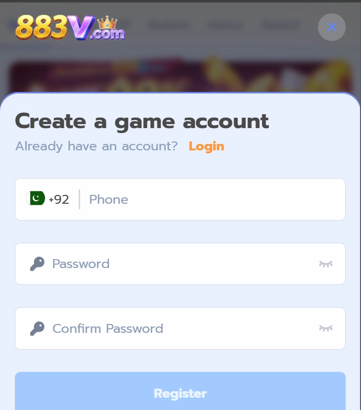 Registration on 883V Game